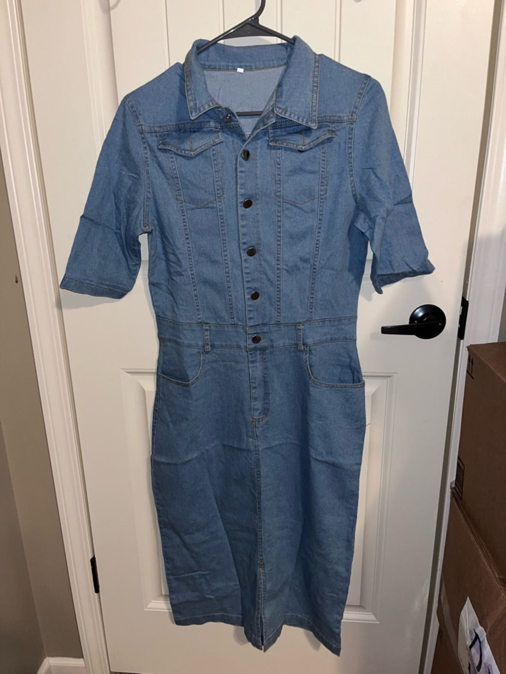 Light Blue Denim Midi Dress - Picture 3 of 8